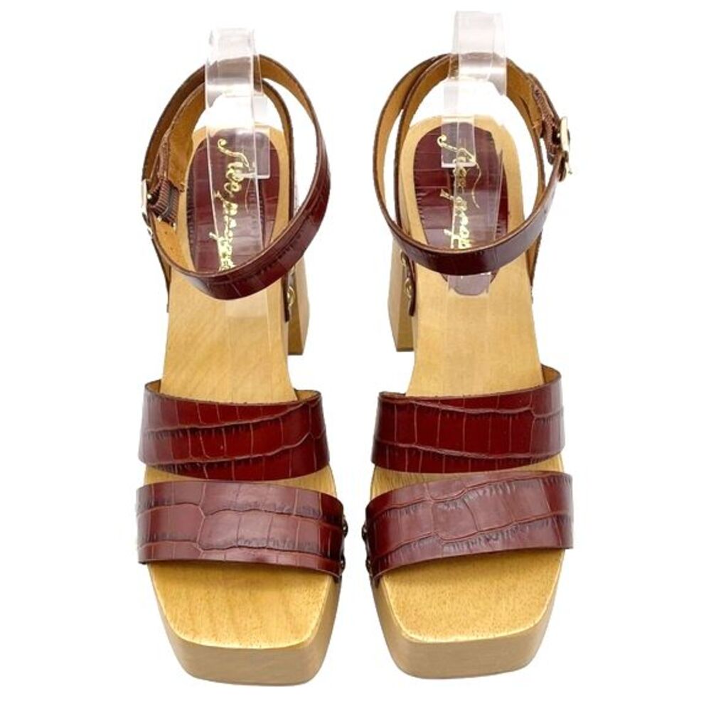 NWT Free People Mallory Brown Leather Clog Platform Ankle Wrap Sandal Size 8 NEW - Picture 11 of 16